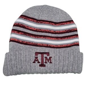 Texas A&M Aggies Beanie Gray Maroon White Striped Knit  Embroidered HG10261‎